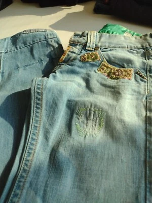 WR (WeAre) REPLAY W27 SOFIA MUJER JEANS Desteñido Patrón Denim/Acentos de Lentejuelas Foto 1 de 4