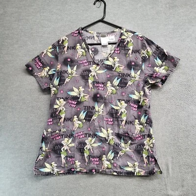 Blusa Médica Rosa Mediana Tie Tye Tinker Bell Floral Cuello en V Disney para Mujer Foto 1 de 4