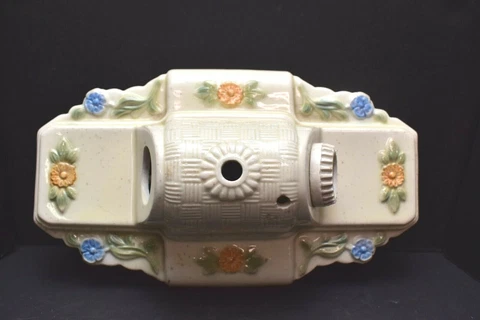 Antique Vtg Art Deco Flush Mount Ceiling Fixture Light Porcelain Ceramic 11" Cover