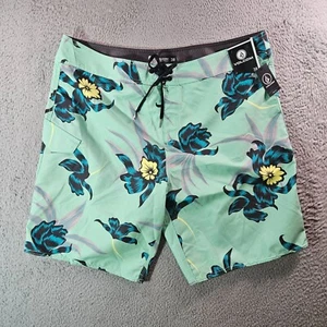 NWT Volcom Board Shorts Swim Trunks Men 38 No Liner Floral Print Green - Picture 1 of 11