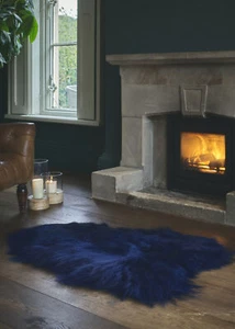Eco Tanned Dark Blue Icelandic Sheepskin Luxury Premium Long Wool Pile Soft - Picture 1 of 1