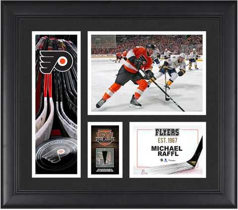 Michael Raffl Flyers Framed 15x17 Collage & Piece of G-U Puck Cover