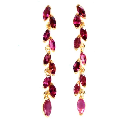 Plata de ley 925 3 x 7 - 3 x 6 mm. Pendientes Turmalina Rosa Chapados en Oro 18K Foto 1 de 4