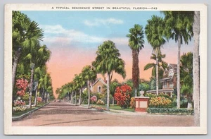 A Typical Residence Street In Beautiful Florida Linen Postcard - Picture 1 of 2