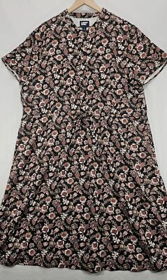 Lands End 女式花卉连衣裙短袖纽扣抽绳 XL 加大 18 码二手状况完好 — 第 1/4 张图片