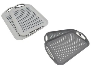 Plastic Non Slip Serving Trays X2 (Rubber Grip Surface Pad Grey White) - Picture 1 of 15