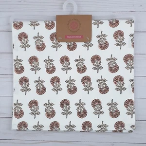 Table Runner Centerpiece 13x72 Floral Anya Woodblock Peach - Picture 1 of 3