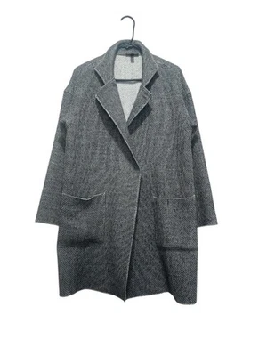 Abrigo Blazer Eileen Fisher Lana Tweed Mujer Pequeño Negro Cuello Simulado Clásico Preppy Foto 1 de 4