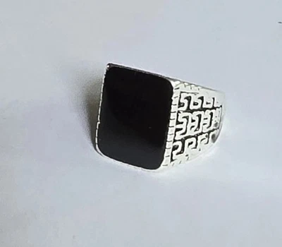 JUEGO BISEL CUADRADO NEGRO ÓNIX CALIDAD TITANIO PLATA ANILLO NUEVO TALLA 8 Foto 1 de 4