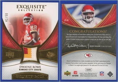 Dwayne Bowe 2007 Exquisite 3-COLOR RC GOLD PATCH #EP-BO - Chiefs - #'d 41/50 - Image 1 of 3