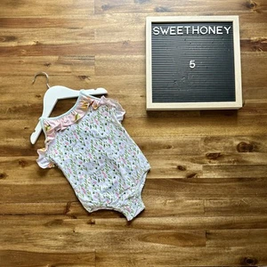 NWT SweetHoney Mary One Piece Swimsuit Savannah Floral White Pink Ruffle Preppy - Picture 1 of 6
