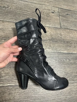 chie mihara shoes women heels Lace up Boots black leather sz38 - Image 1 of 4