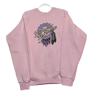 1991 Harley Davidson Pink 3D Emblem Dream Catcher Crewneck Sweatshirt - Picture 1 of 7