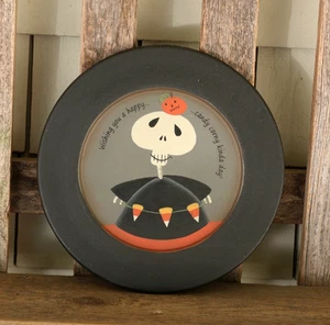 Decoración de Halloween Esqueleto Caramelo Maíz Decorativo Plato de Madera Arte Popular Primitivo - Imagen 1 de 3