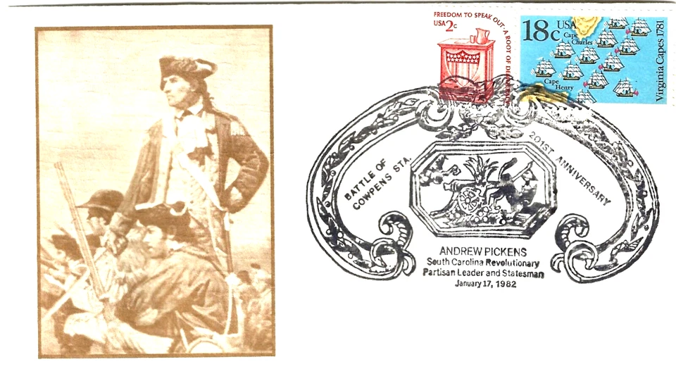 1982 Andrew Pickens, Battle of Cowpens, 201st Anniversary envelope - Image 1 of 1