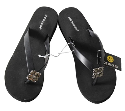 Joe Boxer Women's Makayla Black Wedge Thong Sandal Slippers  #50133 Size 7/8M - Image 1 of 4