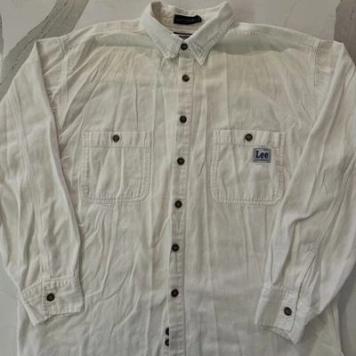 Lee White Denim Men’s Button Up Shirt Size Large Western Cowboy 100% Cotton - Image 1 of 4