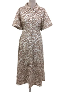 Finery Women's Dress Size 18 Tan Pocket Zebra Print Belted Collar Buttons New F1 - Picture 1 of 12