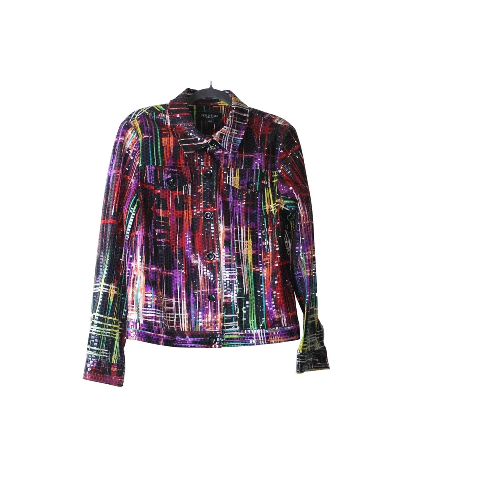 Vintage Perceptions Artsy Abstract Plaid Statement Button Jacket Career Size 12 - Image 1 of 4