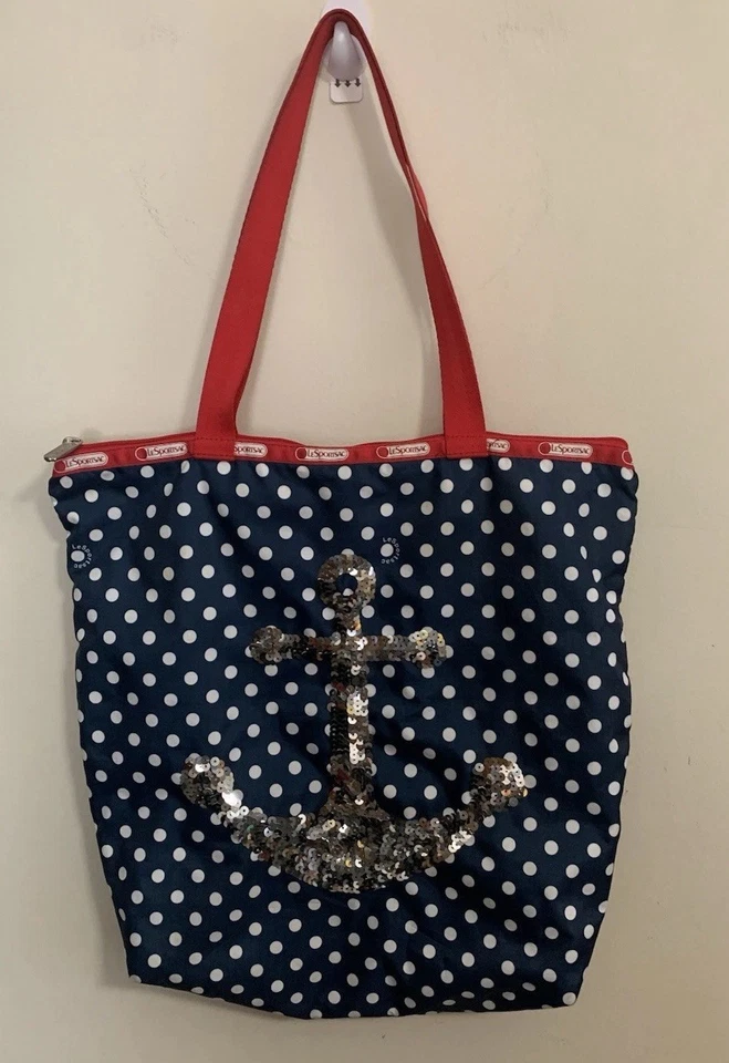 Bolso de Mano LeSportsac Lunares Ancla Lentejuelas Azul Marino Cierre de Cremallera Foto 1 de 4
