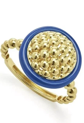 Lagos Meridian Caviar 18K Gold Ultramarine Circle ceramic Ring $1250 New 7 - Image 1 of 4