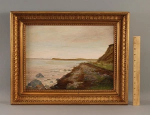 Antico dipinto a olio firmato THORALD BRENDSTRUP Danimarca danese paesaggio marino costiero - Foto 1 di 9