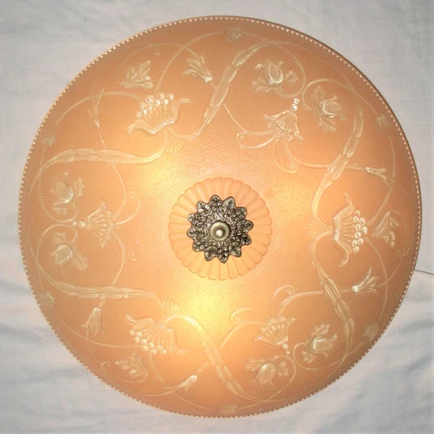 VTG ART NOUVEAU SEMI FLUSH CHANDELIER CEILING FIXTURE GLASS SHADE CRYSTAL 50's Cover