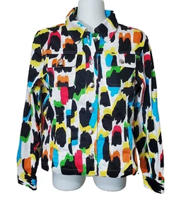Erin London Shirt Jacket XS Colorful Long Sleeve Button Up Blazer Art to Wear - Picture 1 of 10