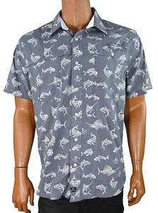 Salt life Mens Shirt New L Gray Short Sleeves Fish Button Down Camp - Picture 1 of 5