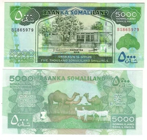 Banknote - 2015 Somaliland, 5000 Shillings, P21 UNC, Bank(F) Goats & Camels(R) - Picture 1 of 1