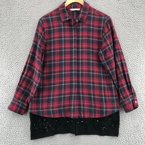 Soft Surroundings Top Women Small Petite Apres Ski Red Plaid Button Bead Flannel - Picture 1 of 11