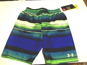 NEW Under Armour blue green boys swim swimsuit trunk shorts elastic waist sz 4 - Picture 1 of 2