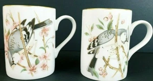 Fitz & Floyd Bird Song Coffee Cups W/Gold Trim 4" x 2 3/4" Japan Set Of 2 - Picture 1 of 10