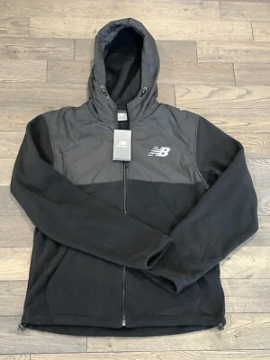 NUEVO CON ETIQUETAS New Balance Cremallera Completa Poliéster Polar Capucha Chaqueta Hombres Talla Pequeña Negro y Gris Foto 1 de 4