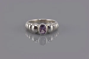 Anillo de plata esterlina púrpura amatista solitario banda cónica hinchada talla 925 - Imagen 1 de 7