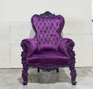 French Style Purple Velvet Throne Chair Midsize Tufted Chair - Picture 1 of 7