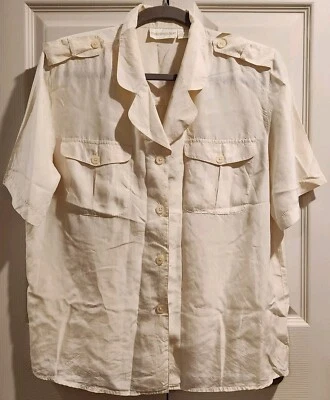 De Colección Christie & Jill 100% Seda Botón Delantero Para Mujer Talla 10 Crema Manga Corta Foto 1 de 4