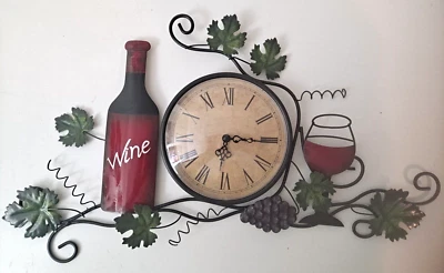 Wine Wall Clock,  Roman Numeral, Clock 6 ¼  Overall 21"X11" Metal, Quartz, Works - Image 1 of 2