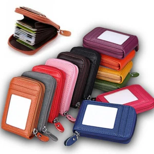 Men Women Small Wallet Leather Zip Credit Card Holder Coin Purse RFID Blocking - Picture 1 of 21