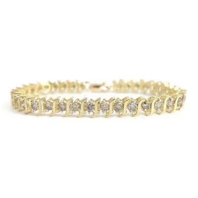 Brazalete Tenis Champagne Diamante Eslabón en S Oro Amarillo 10K, 3.85 CTW, 13.24 Gr Foto 1 de 4