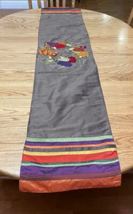Pier One Table Runner 13” x 72" Brown Embroidered Reds Golds Fruit Harvest - Picture 1 of 9