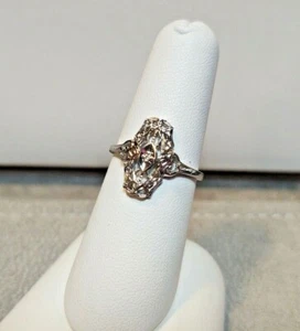 NEW Vintage 14kt White Gold Filigree Diamond Ring Size 6.25 F.M. Abdulky - Picture 1 of 10