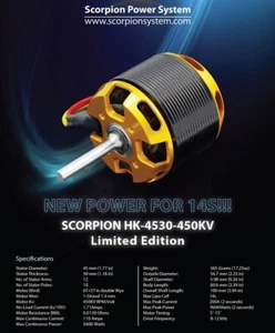 New Released!!! Scorpion HK-4530-450Kv (Limited Edition) for 14s Brushless Motor - Picture 1 of 3