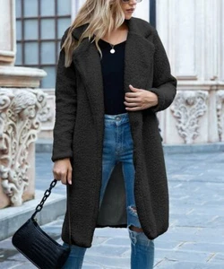 Camisa Black Notched-Lapel Teddy Coat - Women Size- XL - Picture 1 of 4