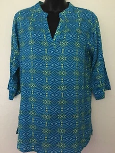 ESCAPADA BLAU GEOMETRISCHER PRINT GR. S MAROKKANISCHER STIL 3/4-ARM RESORT TUNIKA  - Bild 1 von 5