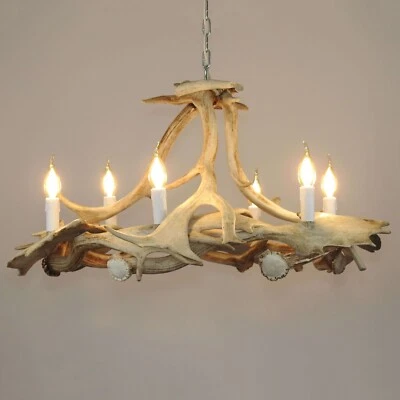White Fallow Deer Antler Chandelier for 6 Lights in Round Shape - Image 1 of 4