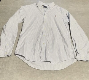 Ralph Lauren Oxford Shirt Mens Blue and White Striped Thick Cotton | L Slim Fit - Picture 1 of 11