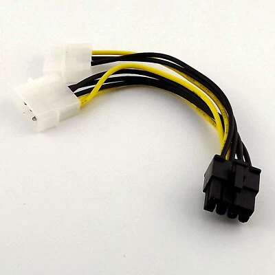 1x Dual 4 Pin Molex IDE to 8Pin PCI Express Video Card Power PCI-E Adapter Cable - Image 1 of 4