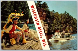 Vtg Wisconsin Dells WI Native American Indian Scenic Boat Tour Postcard - Picture 1 of 2