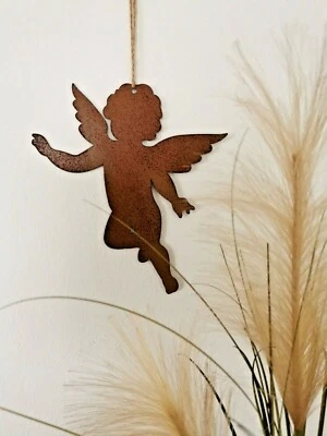 POSIWIO 2 ángeles pequeños para colgar metal 18xH19cm Navidad decoración de Adviento decoración de árbol